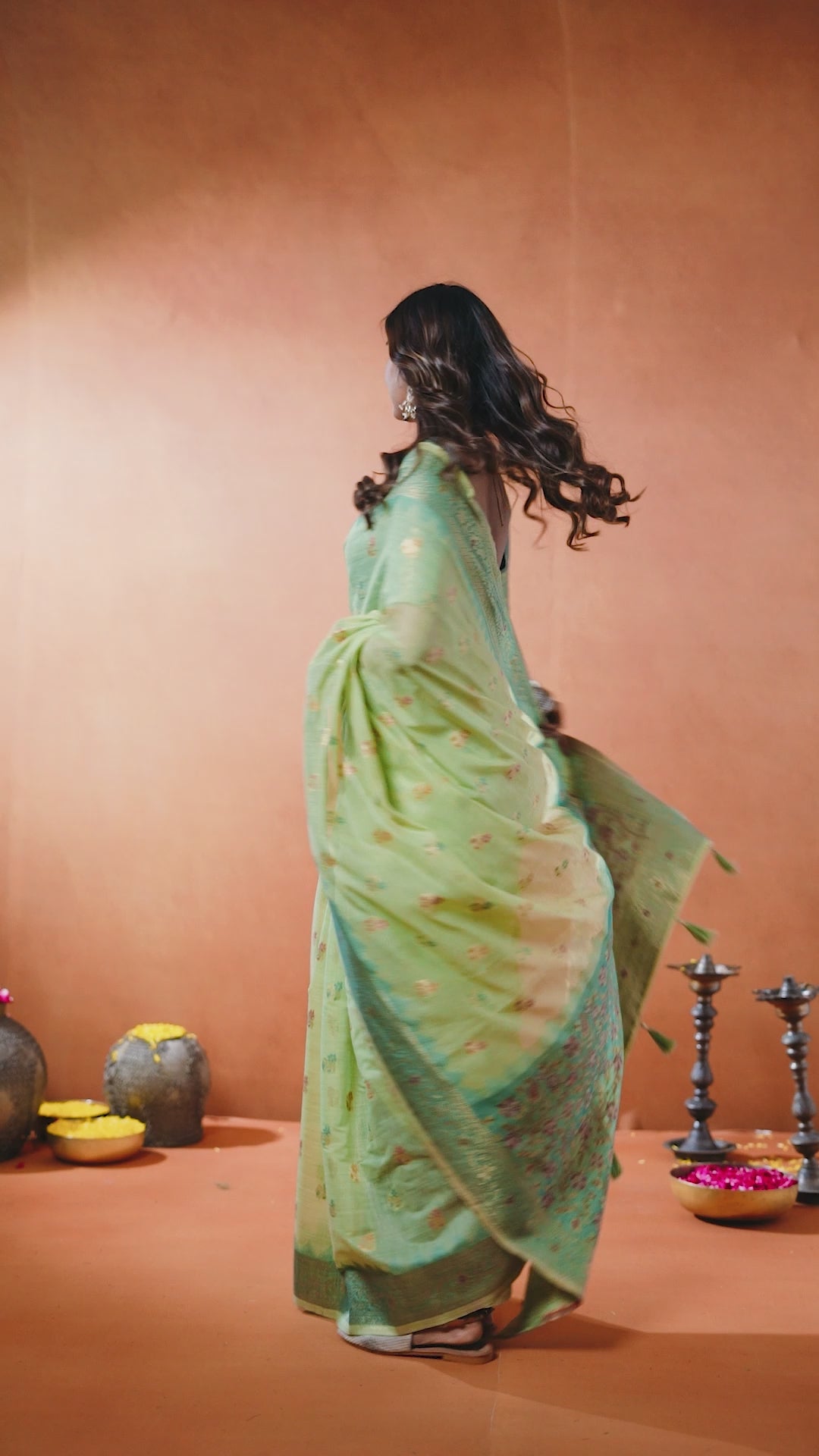 Buy MySilkLove Tealish Green Handloom Cotton Saree Online