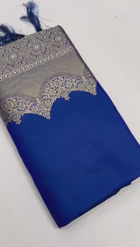 Buy MySilkLove Lapis Lazuli Blue Banarasi Satin Saree Online