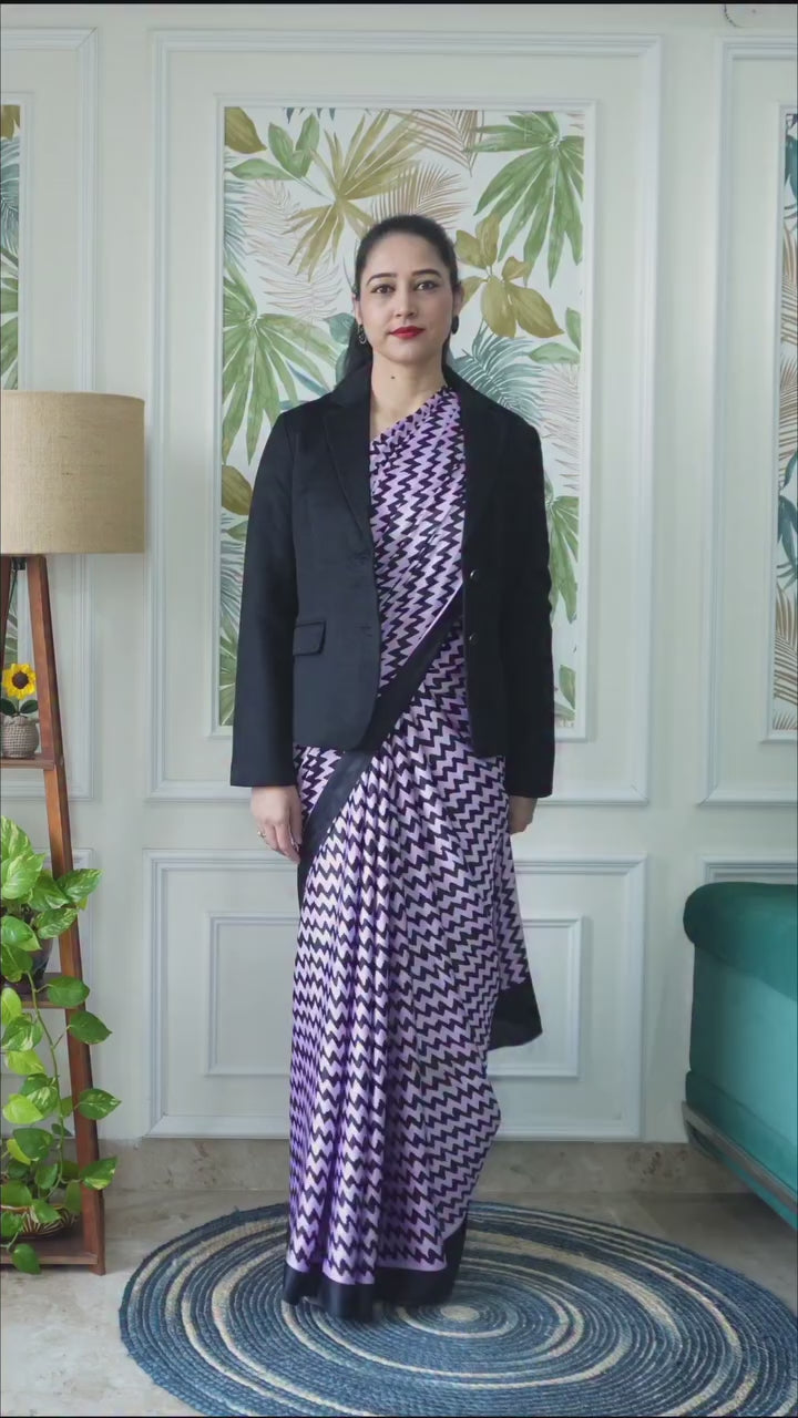 Buy MySilkLove Amethyst Purple Printed Satin Crepe Saree Online