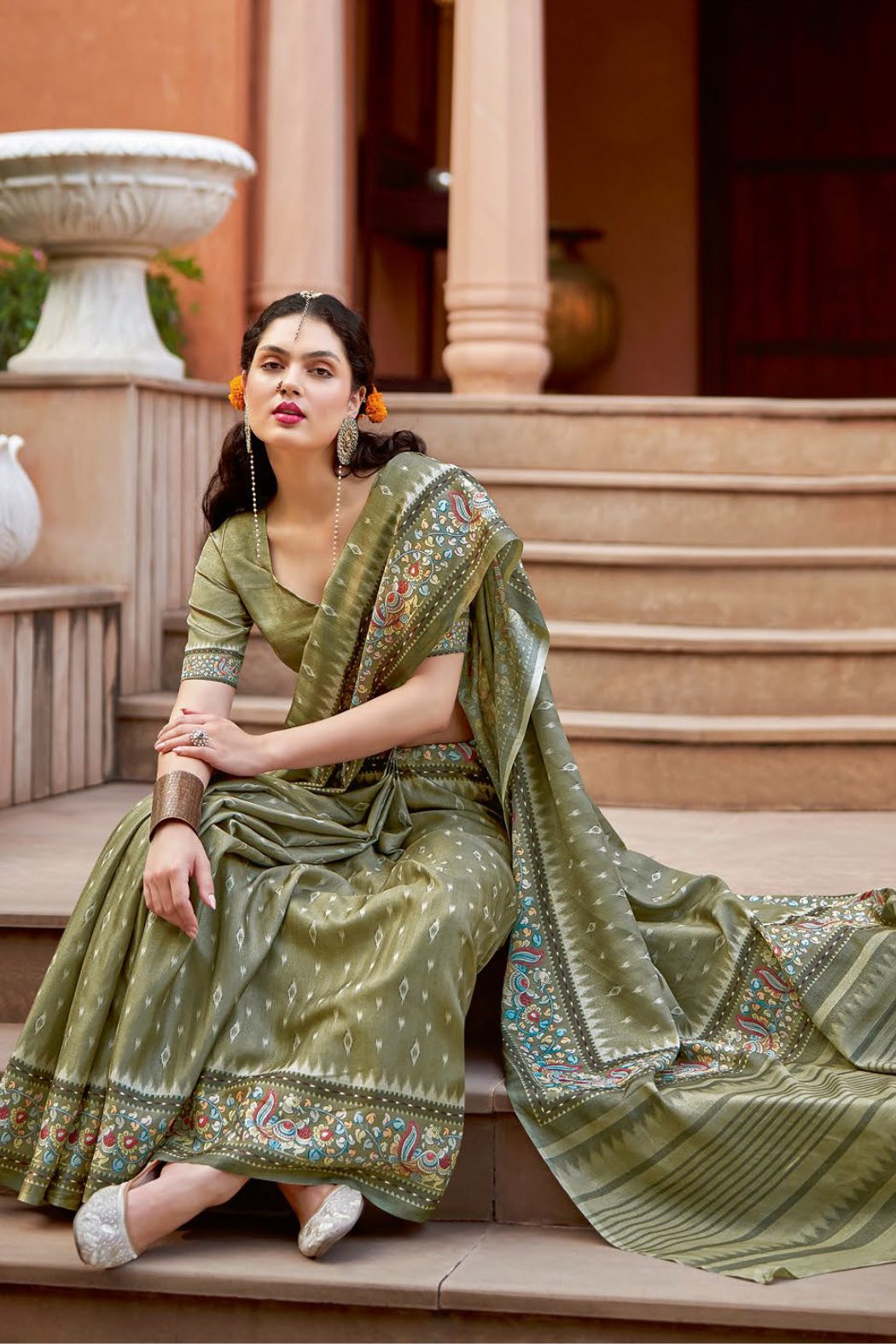 Buy MySilkLove Mint Green Designer Printed Silk Saree Online