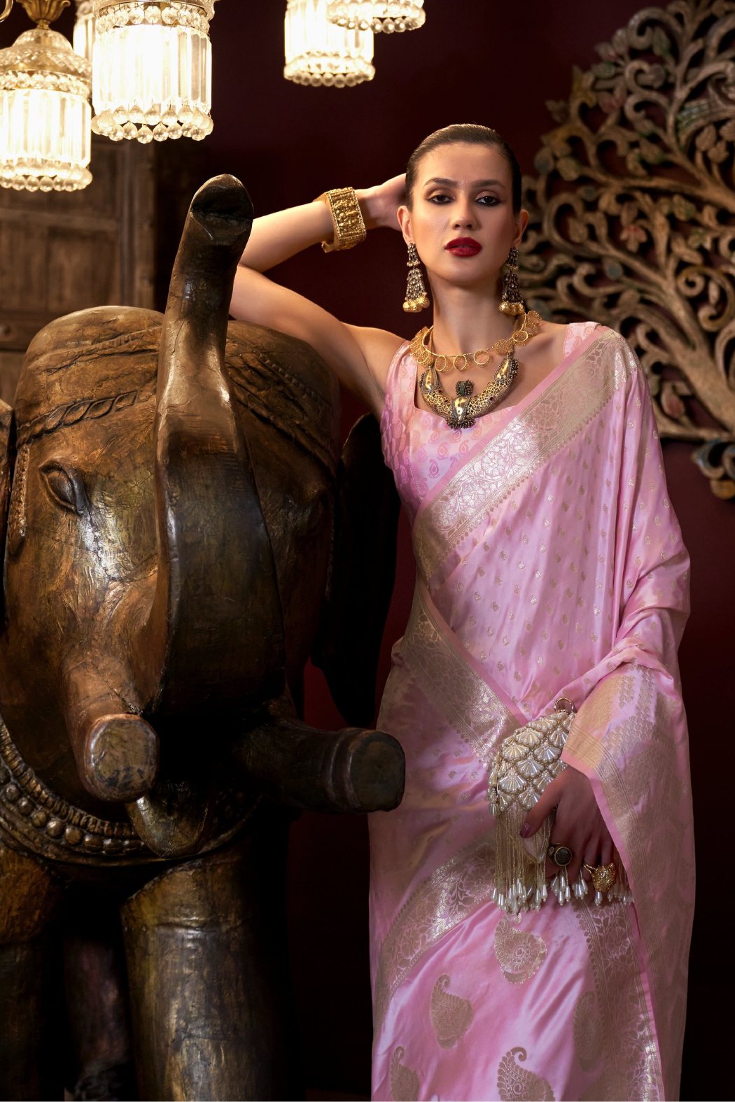 MySilkLove Lilac Pink Banarasi Handloom Satin Silk saree