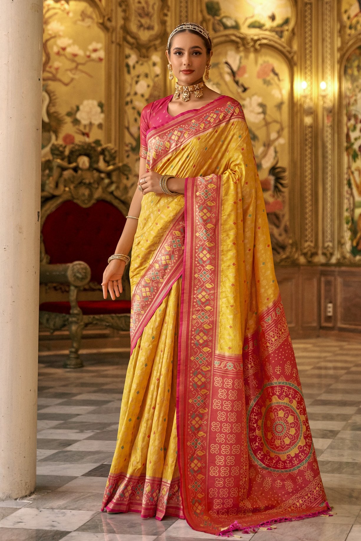 Buy MySilkLove Sunflower Yellow Woven Patola Silk Saree Online