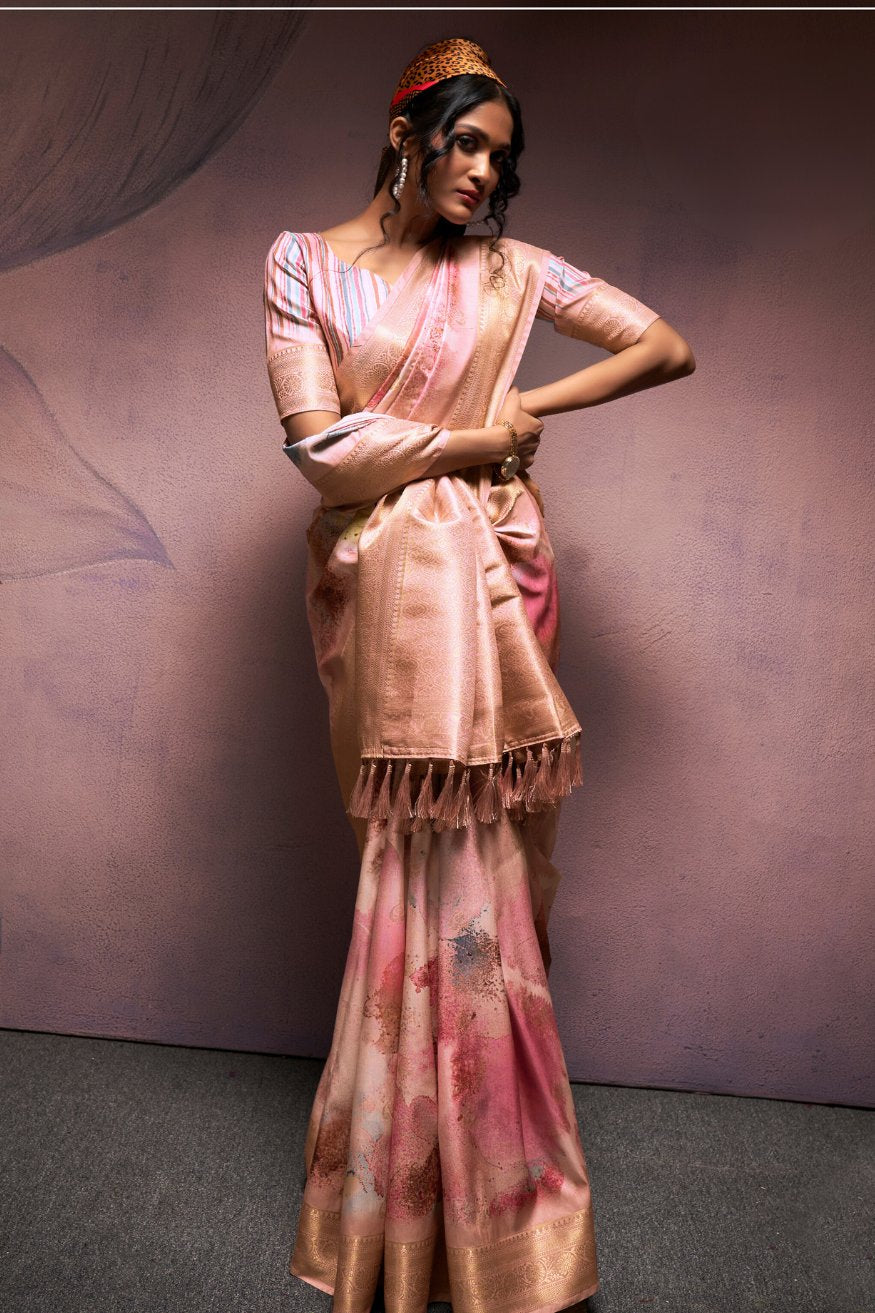 Buy MySilkLove Petite Orchid Peach Banarasi Digital Printed Silk Saree Online