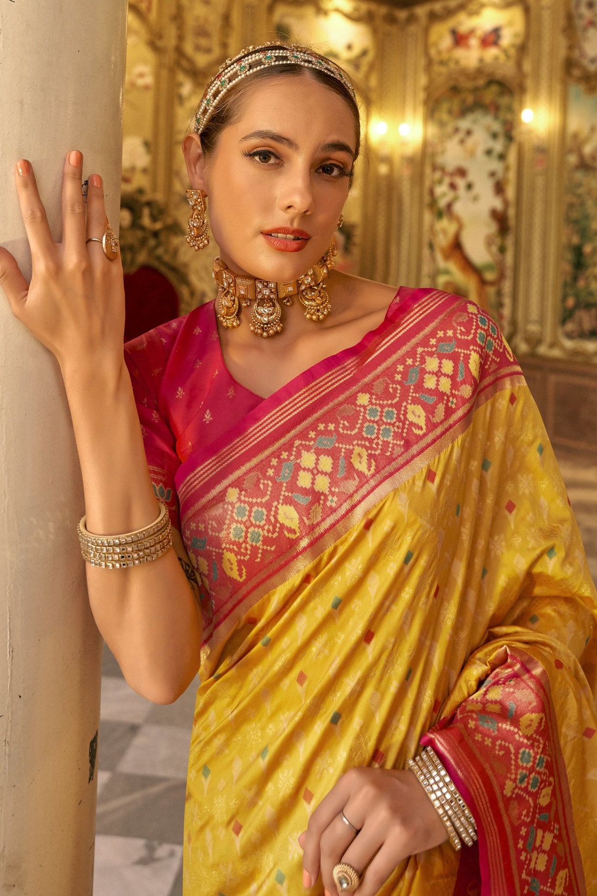 Buy MySilkLove Sunflower Yellow Woven Patola Silk Saree Online