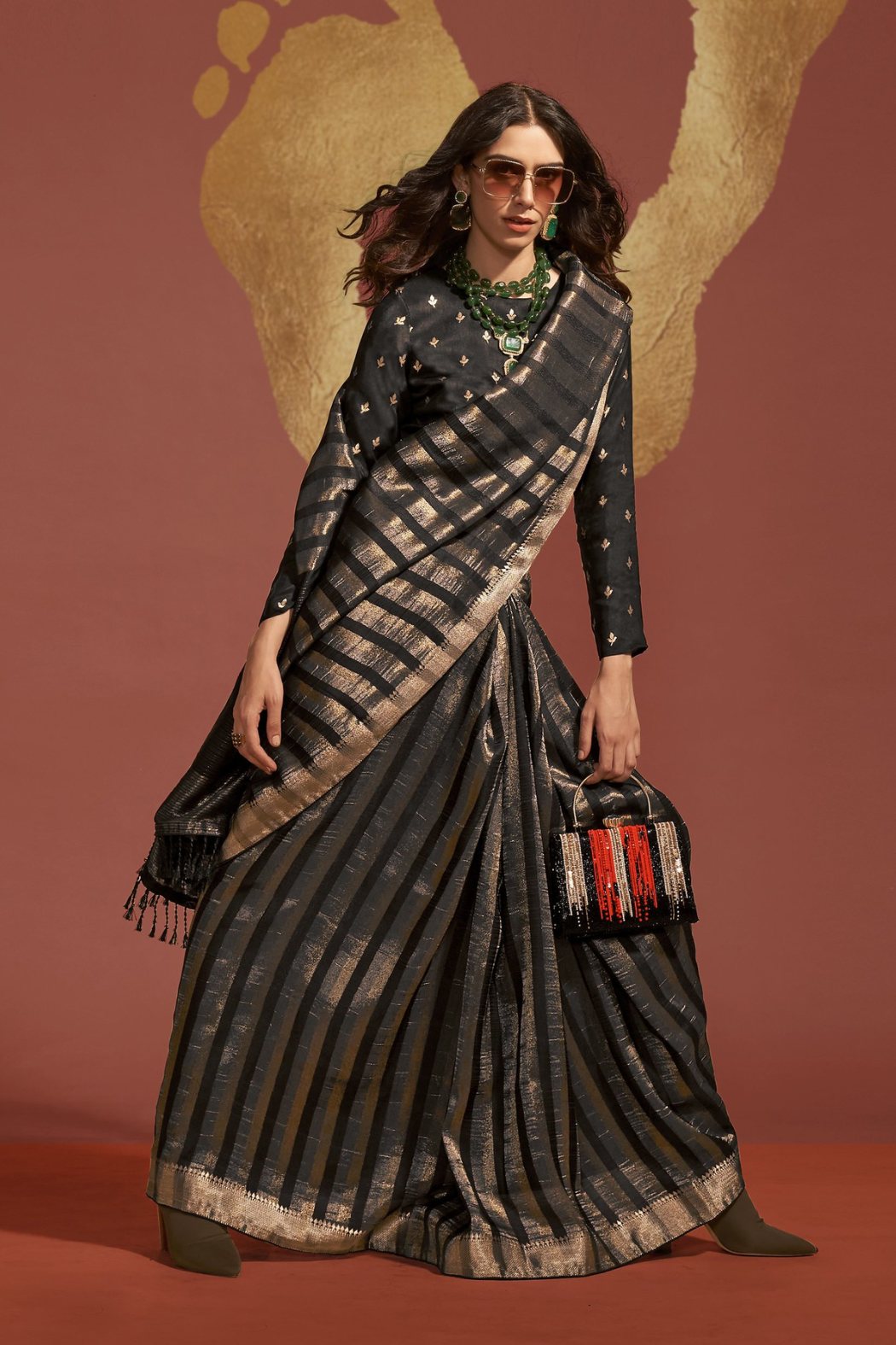 Buy MySilkLove Sonali Kulkarni in Raven Black Banarasi Handloom Silk Saree Online