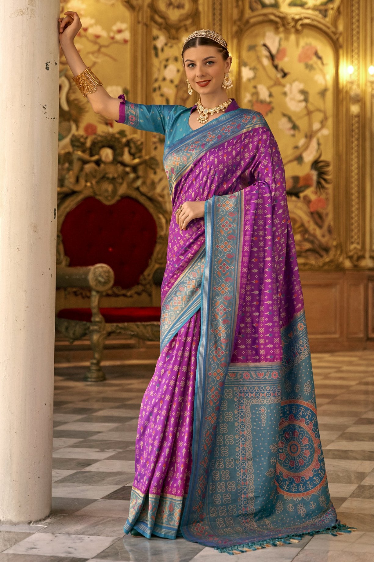 Buy MySilkLove Hopbush Purple Woven Patola Silk Saree Online