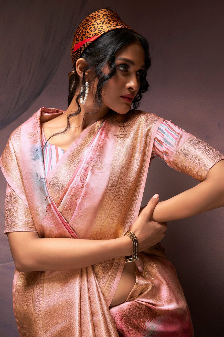 Buy MySilkLove Petite Orchid Peach Banarasi Digital Printed Silk Saree Online