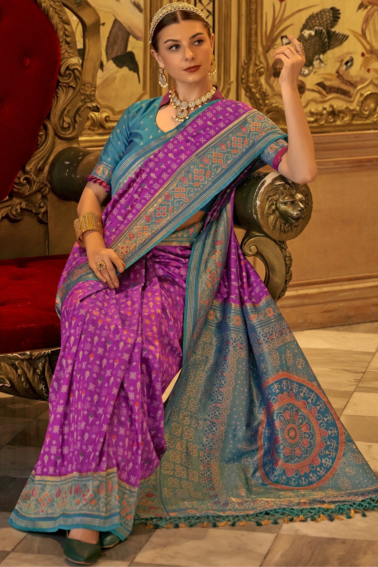 Buy MySilkLove Hopbush Purple Woven Patola Silk Saree Online