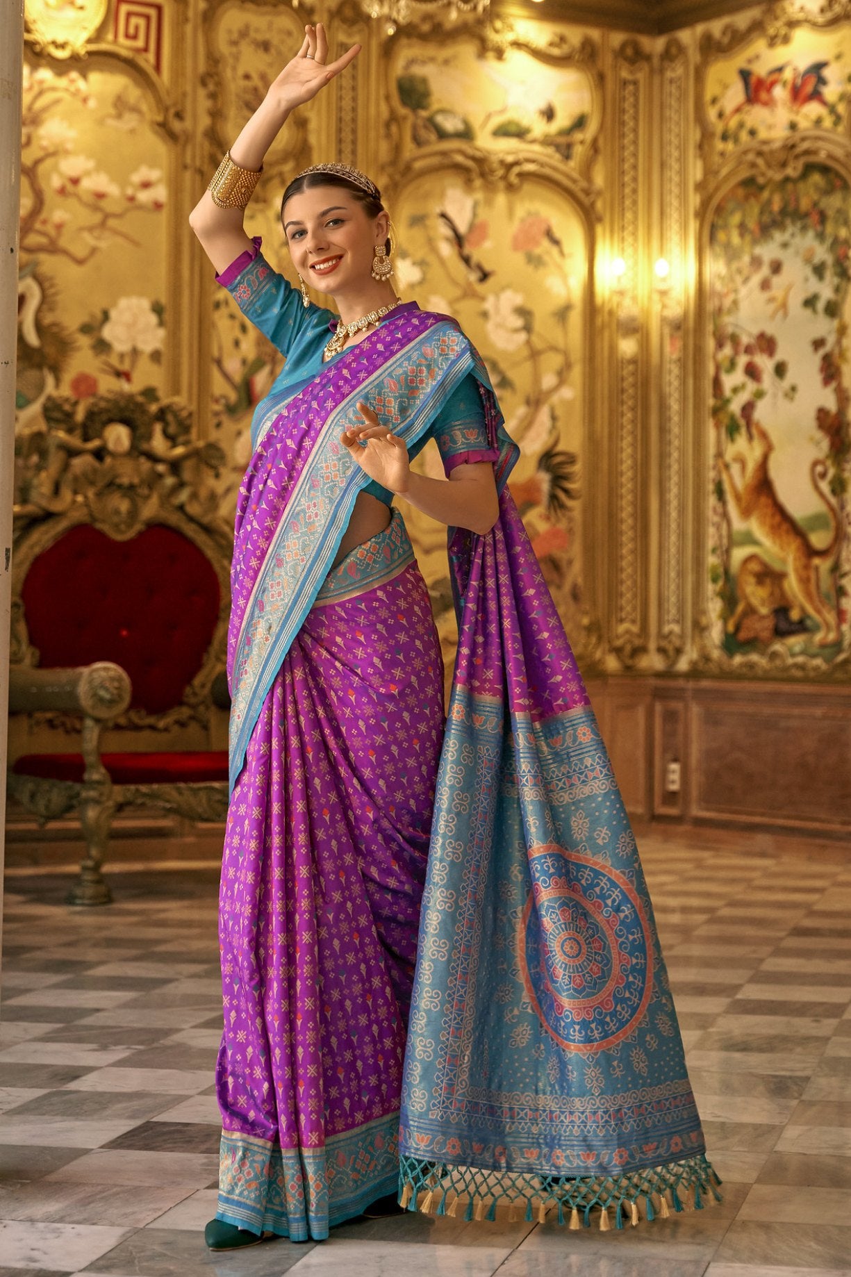 Buy MySilkLove Hopbush Purple Woven Patola Silk Saree Online