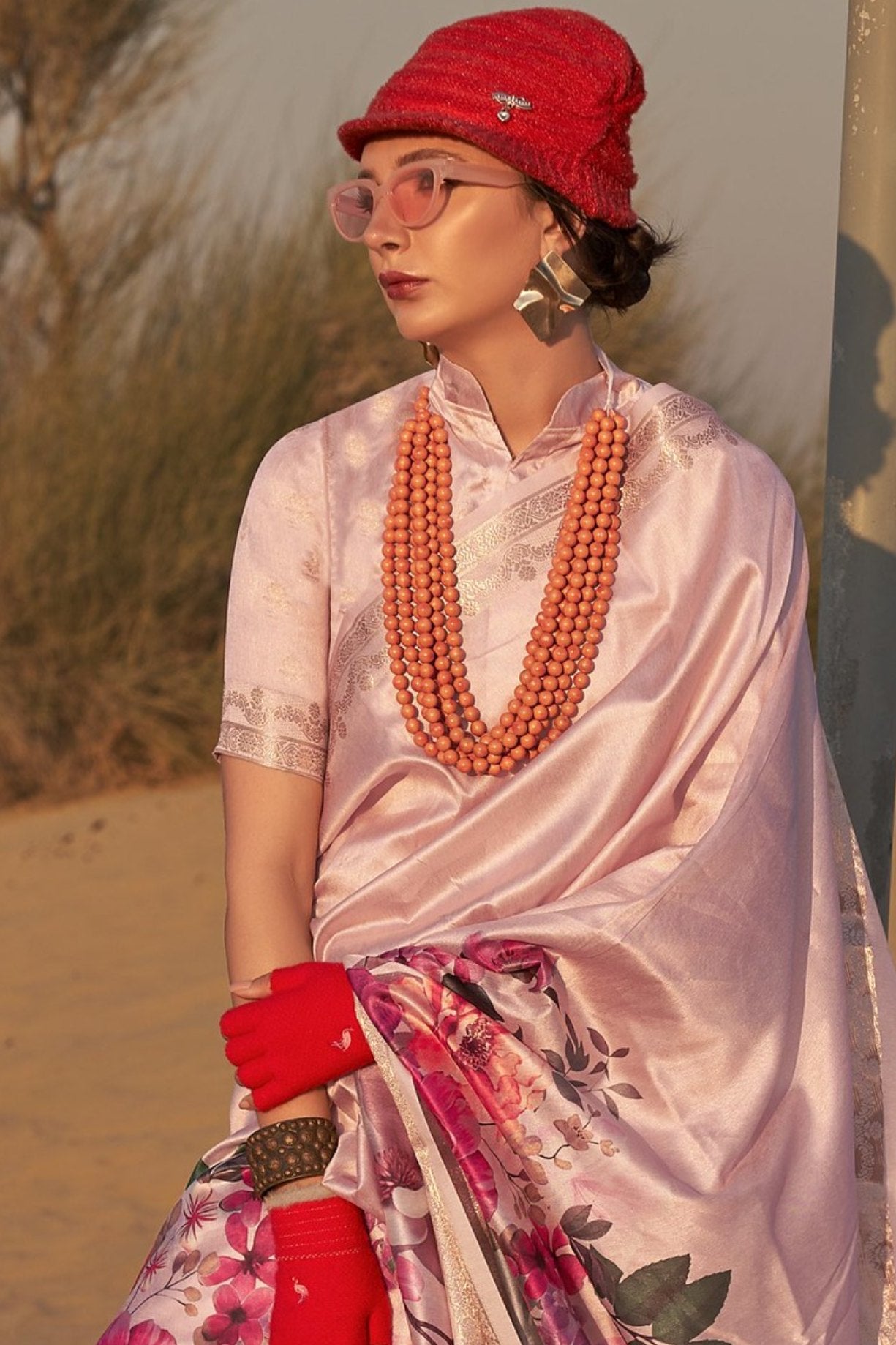 Buy MySilkLove Old Rose Pink Printed Tussar Silk Saree Online