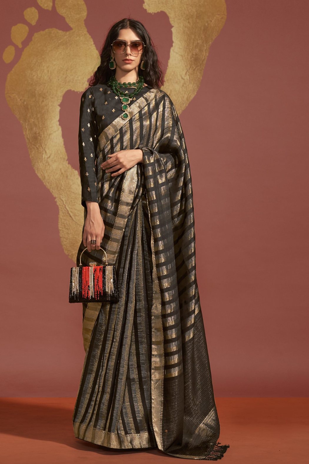 Buy MySilkLove Raven Black Banarasi Handloom Silk Saree Online