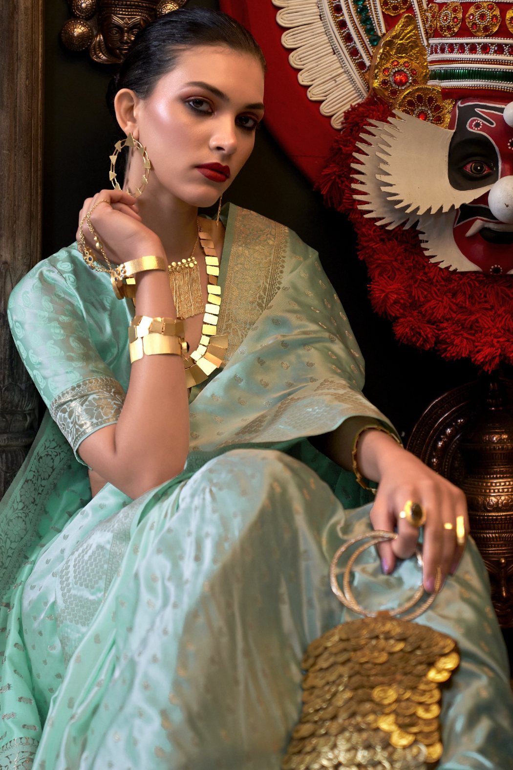 Buy MySilkLove Opal Green Banarasi Handloom Satin Silk saree Online