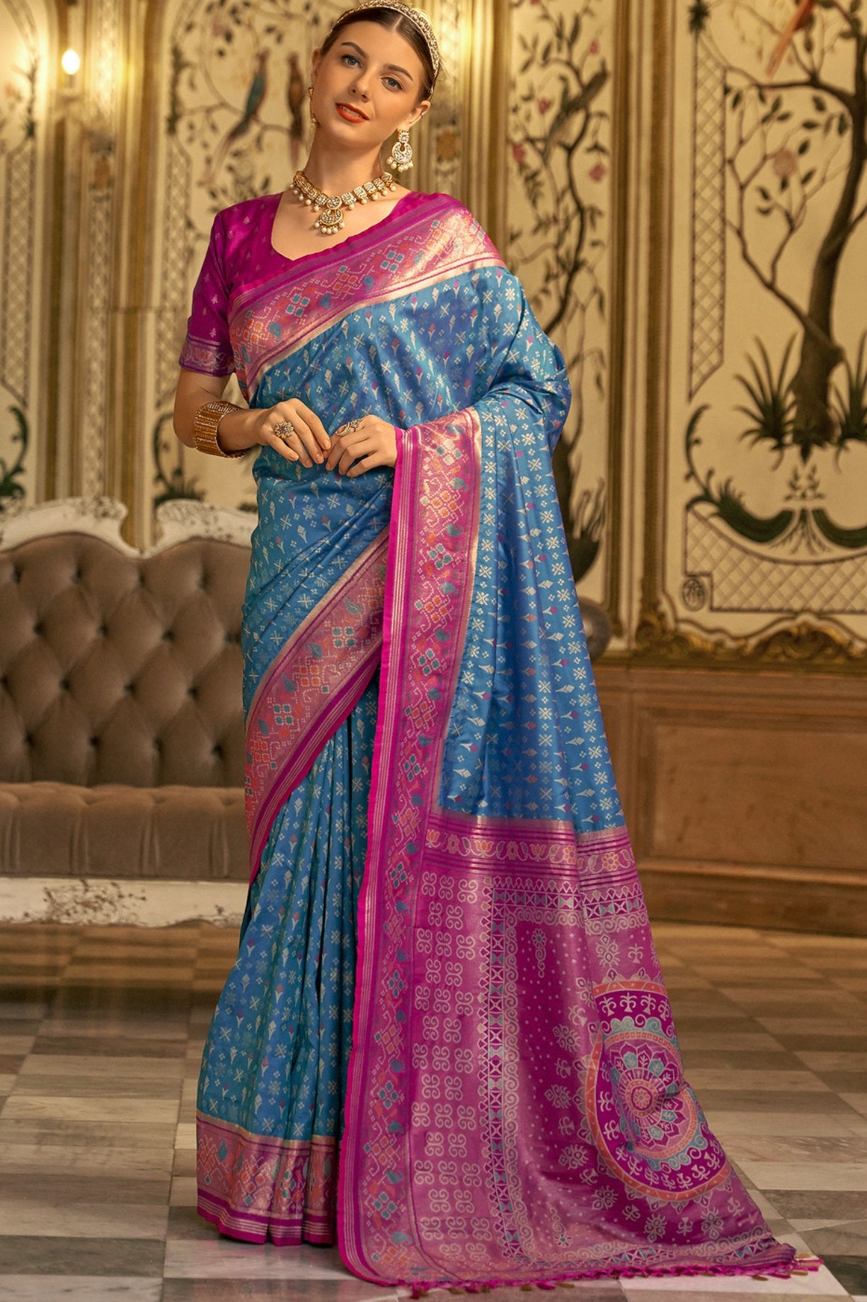 Buy MySilkLove Oracle Blue Woven Patola Silk Saree Online