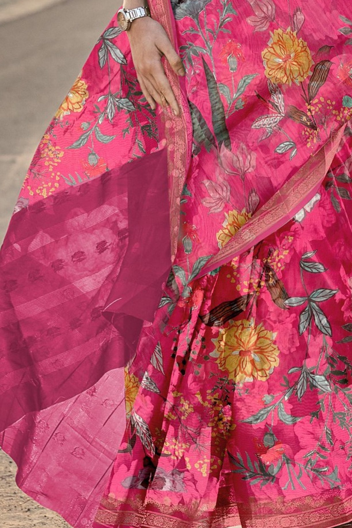 Buy MySilkLove Jazzberry Jam Pink Printed Tussar Silk Saree Online