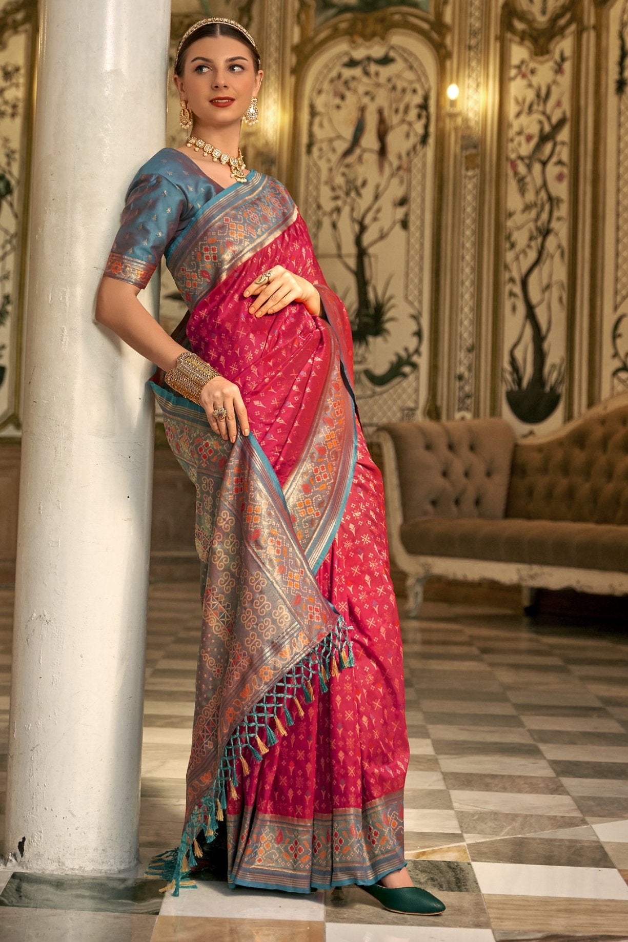 Buy MySilkLove Cardinal Pink Woven Patola Silk Saree Online