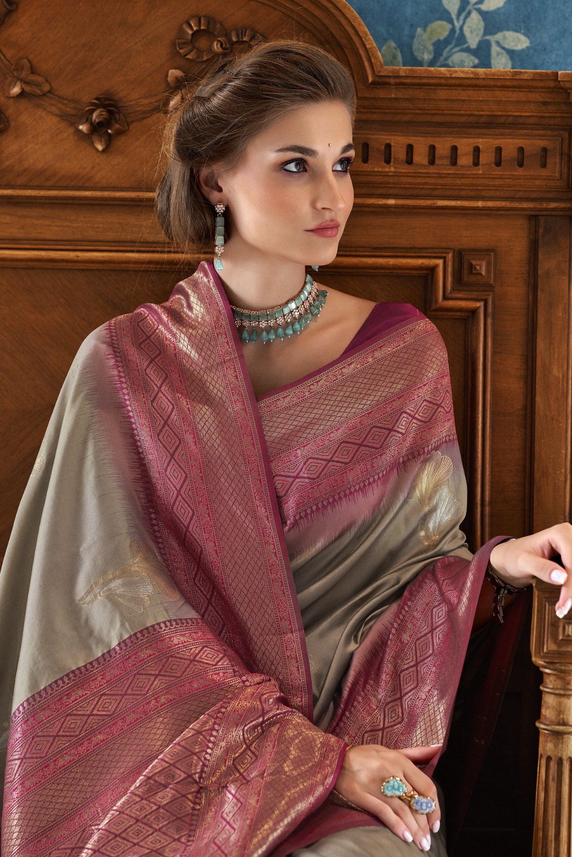 MySilkLove Mondo Brown and Purple Zari Woven Banarasi Saree