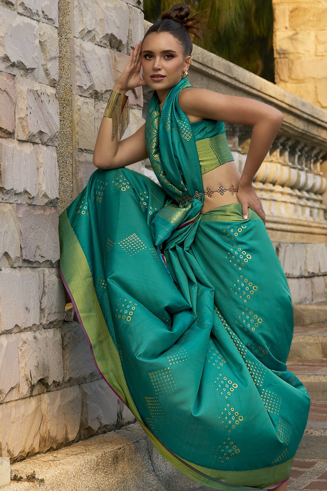 Buy MySilkLove Lochinvar Green Banarasi Handloom Saree Online