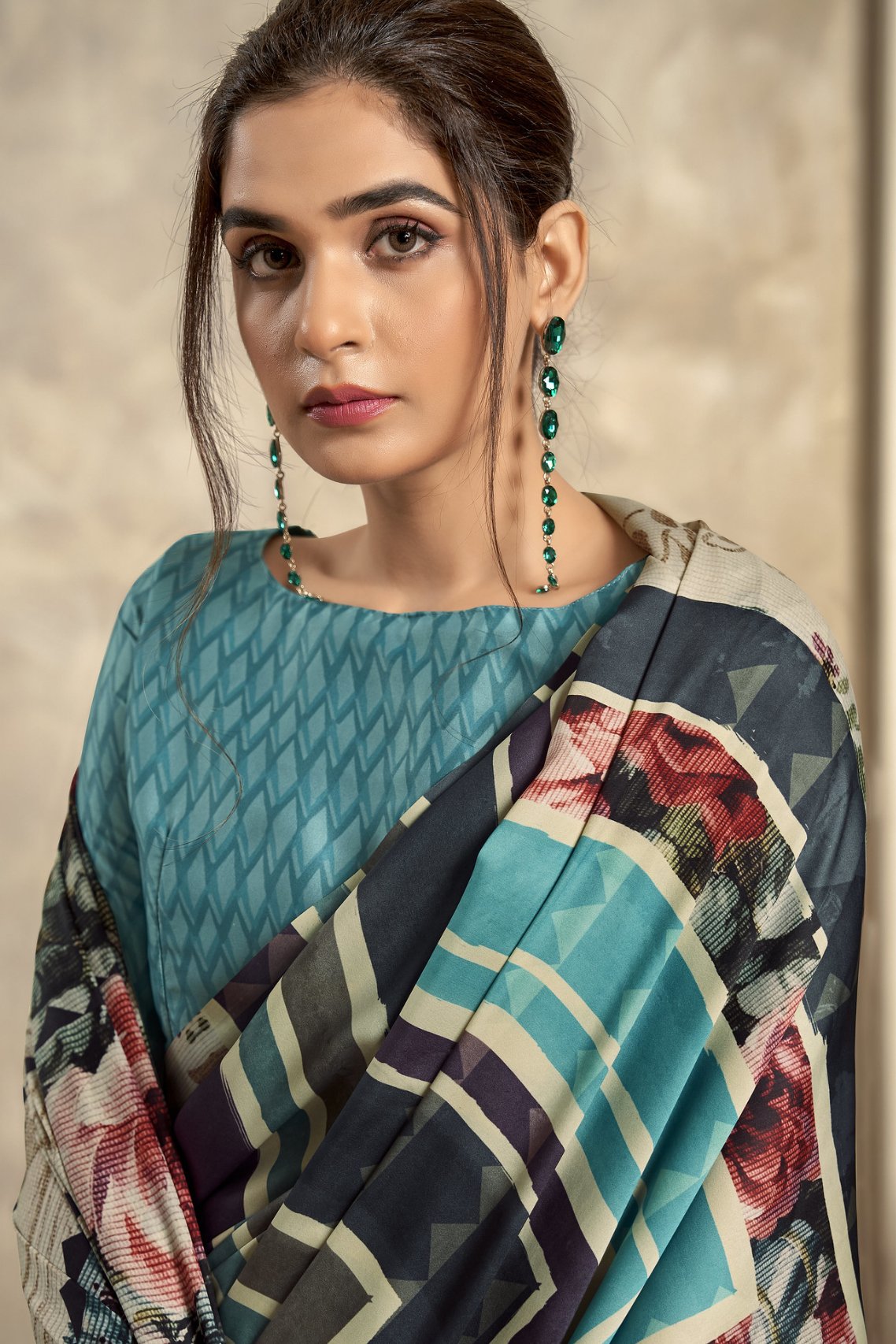 Buy MySilkLove Multicolor and Smalt Blue Printed Satin Silk Saree Online