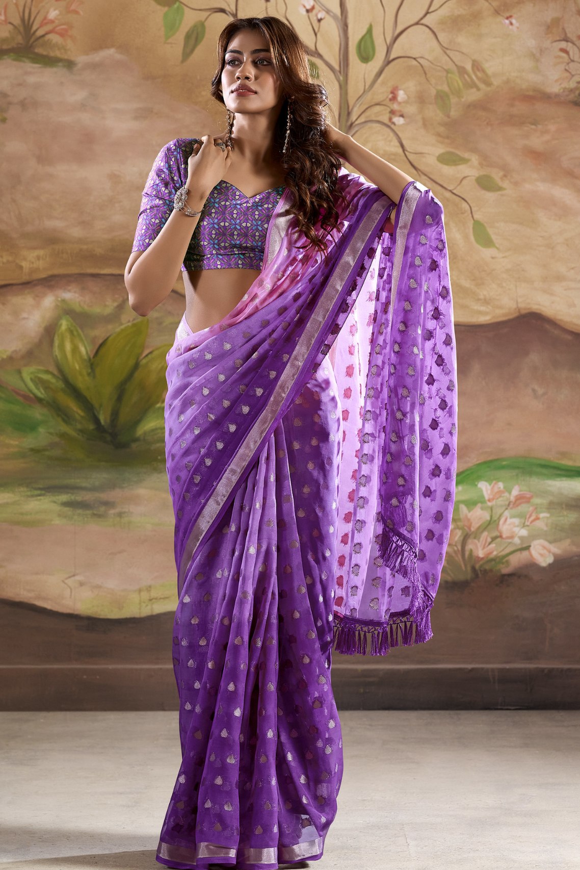 Buy MySilkLove Vivid Violet Purple Banarasi Georgette Saree Online