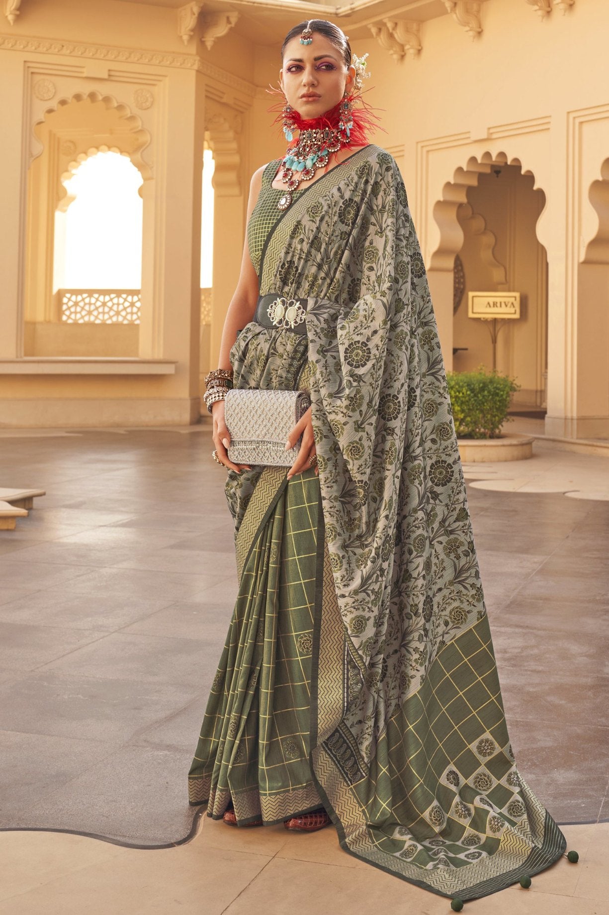 Buy MySilkLove Barley Corn Green Printed Patola Saree Online