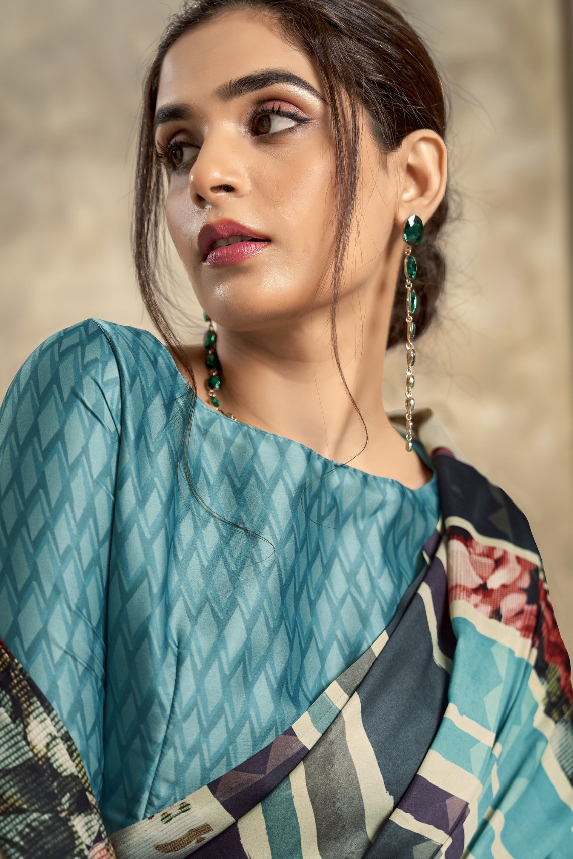 Buy MySilkLove Multicolor and Smalt Blue Printed Satin Silk Saree Online