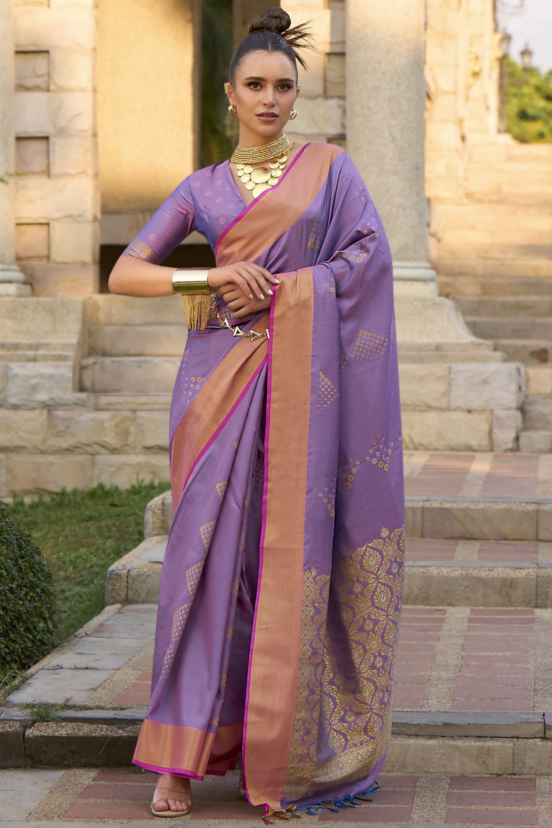 Buy MySilkLove Trendy Purple Banarasi Handloom Saree Online