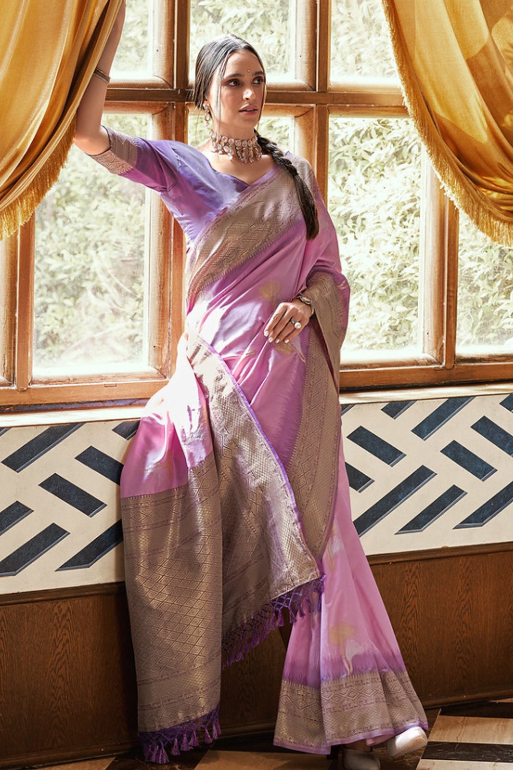 Buy MySilkLove Viola Pink and Purple Zari Woven Banarasi Saree Online