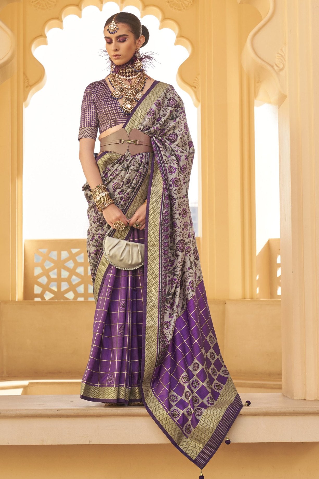 Buy MySilkLove Tapestry Purple Printed Patola Saree Online