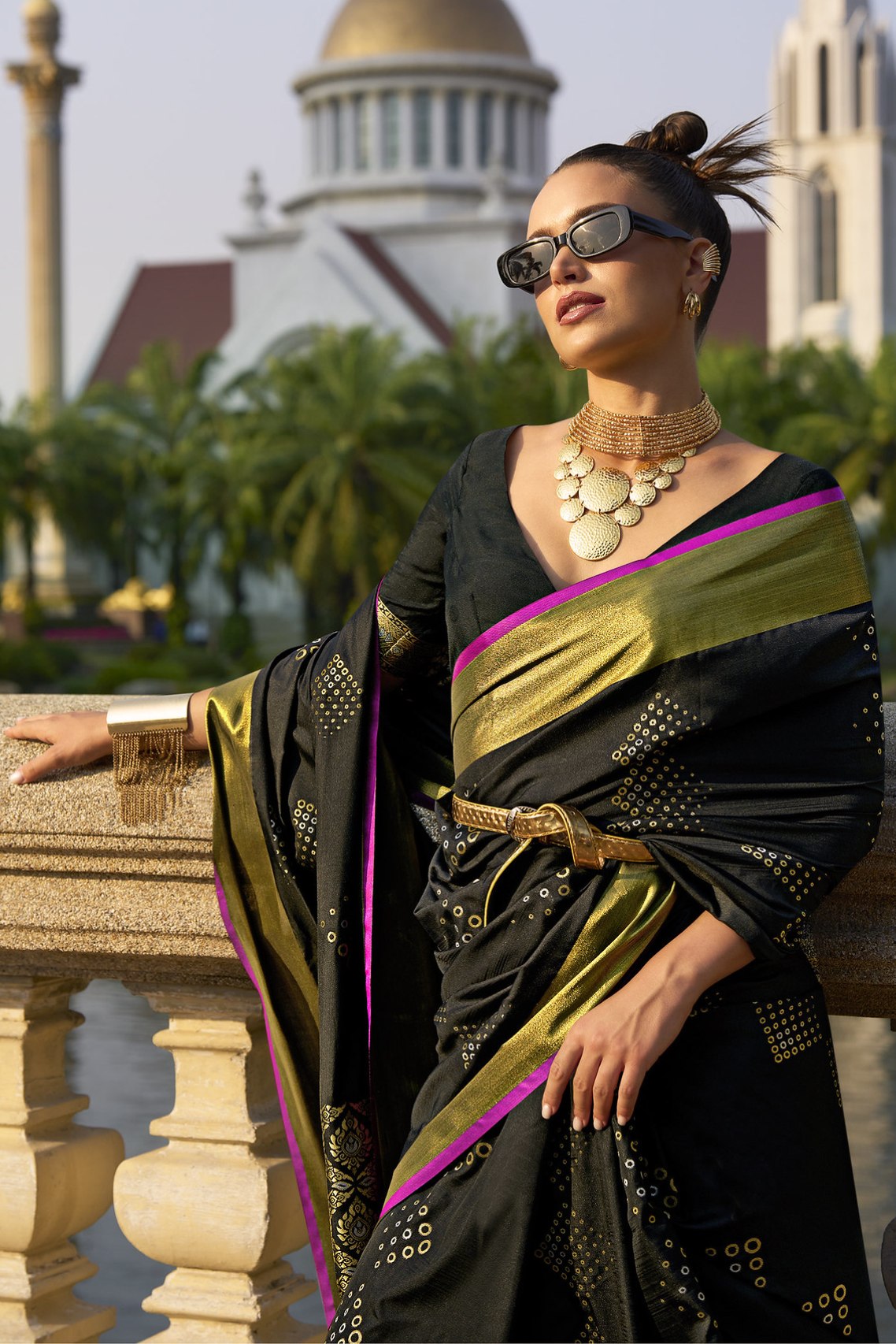 Buy MySilkLove Zeus Black Banarasi Handloom Saree Online