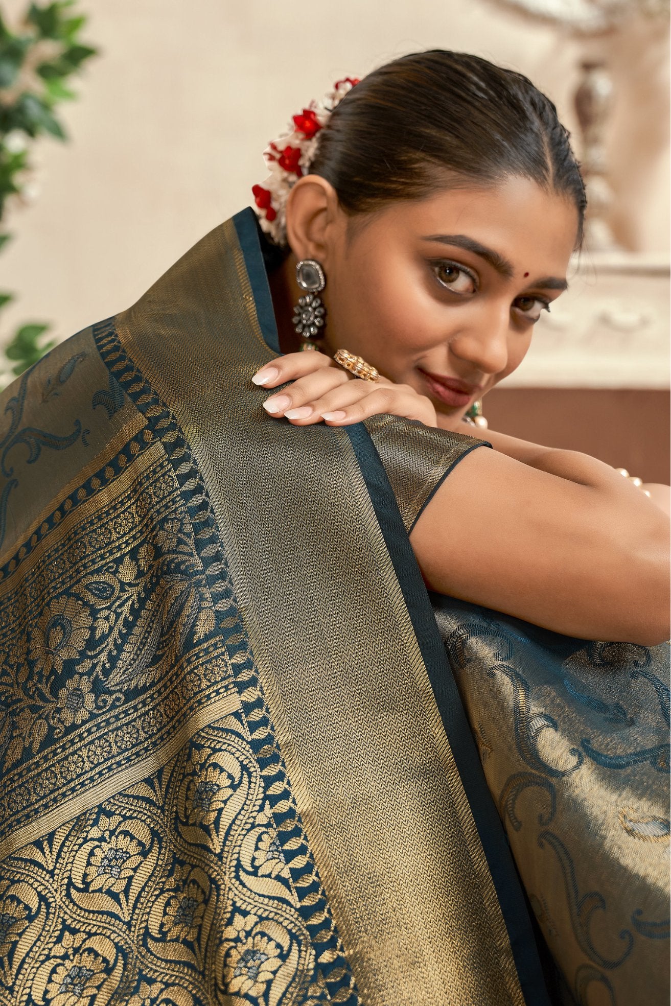 Buy MySilkLove Horizon Blue Woven Kanjivaram Saree Online