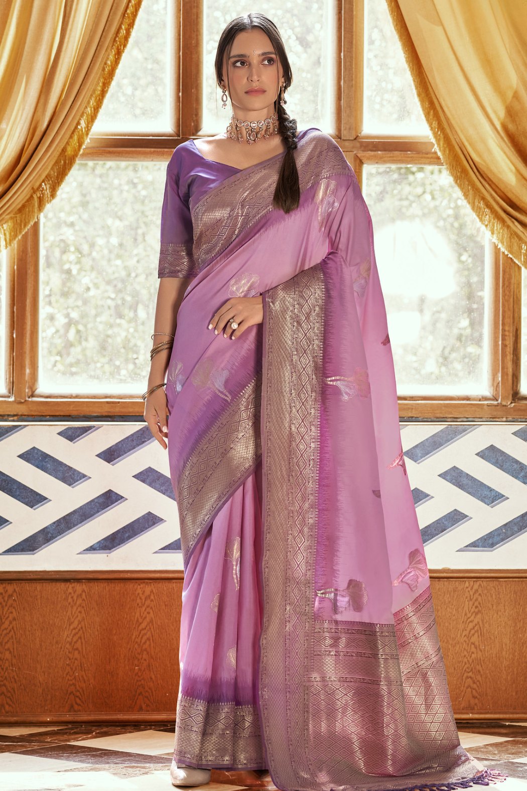 Buy MySilkLove Viola Pink and Purple Zari Woven Banarasi Saree Online