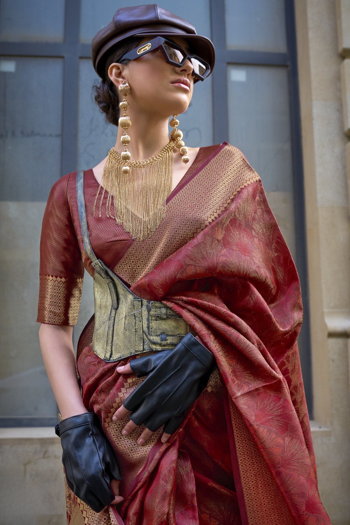 Buy MySilkLove Copper Rust Brown Handloom Organza Saree Online