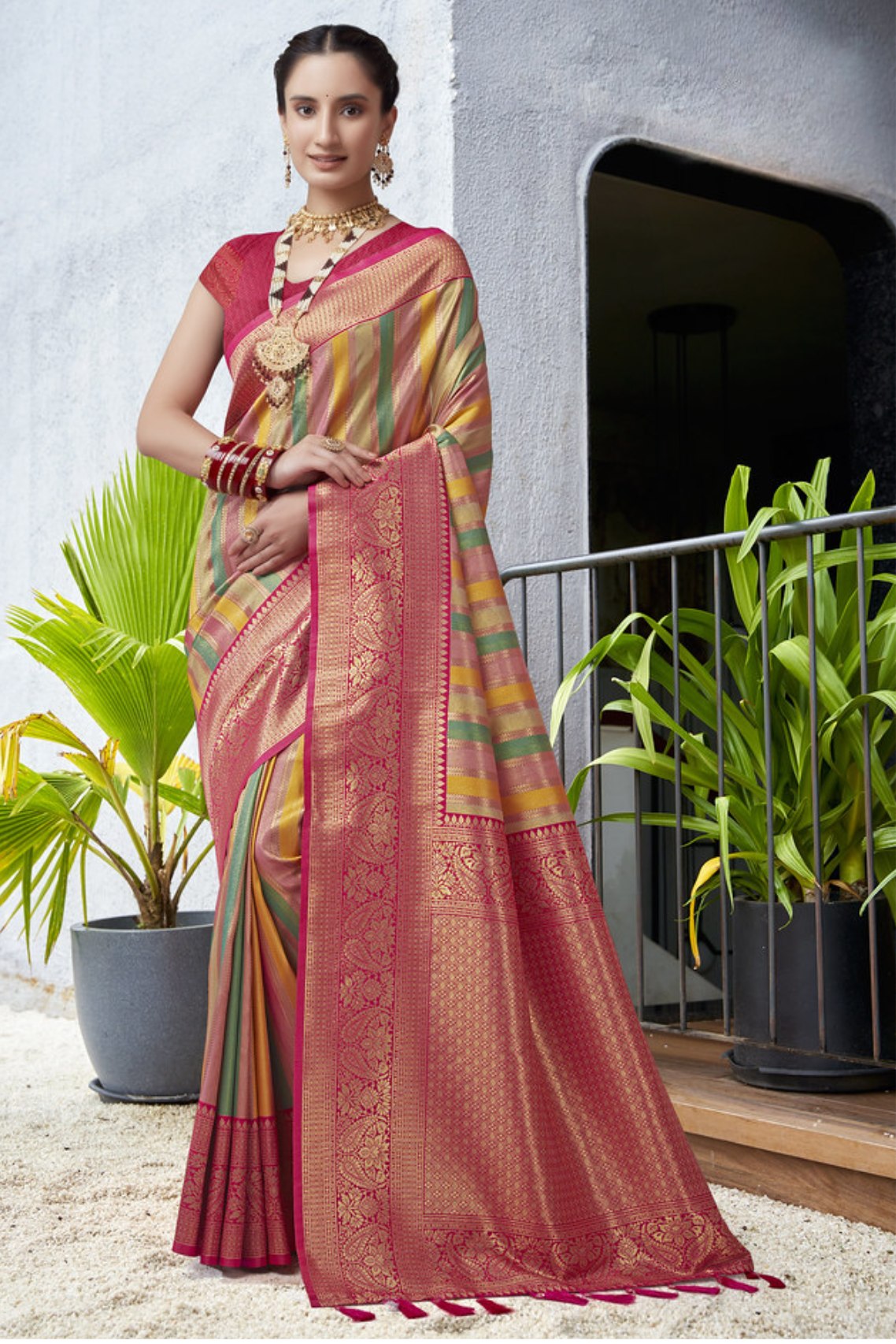 Buy MySilkLove Matrix Red Multicolor Woven Kanjivaram Saree Online