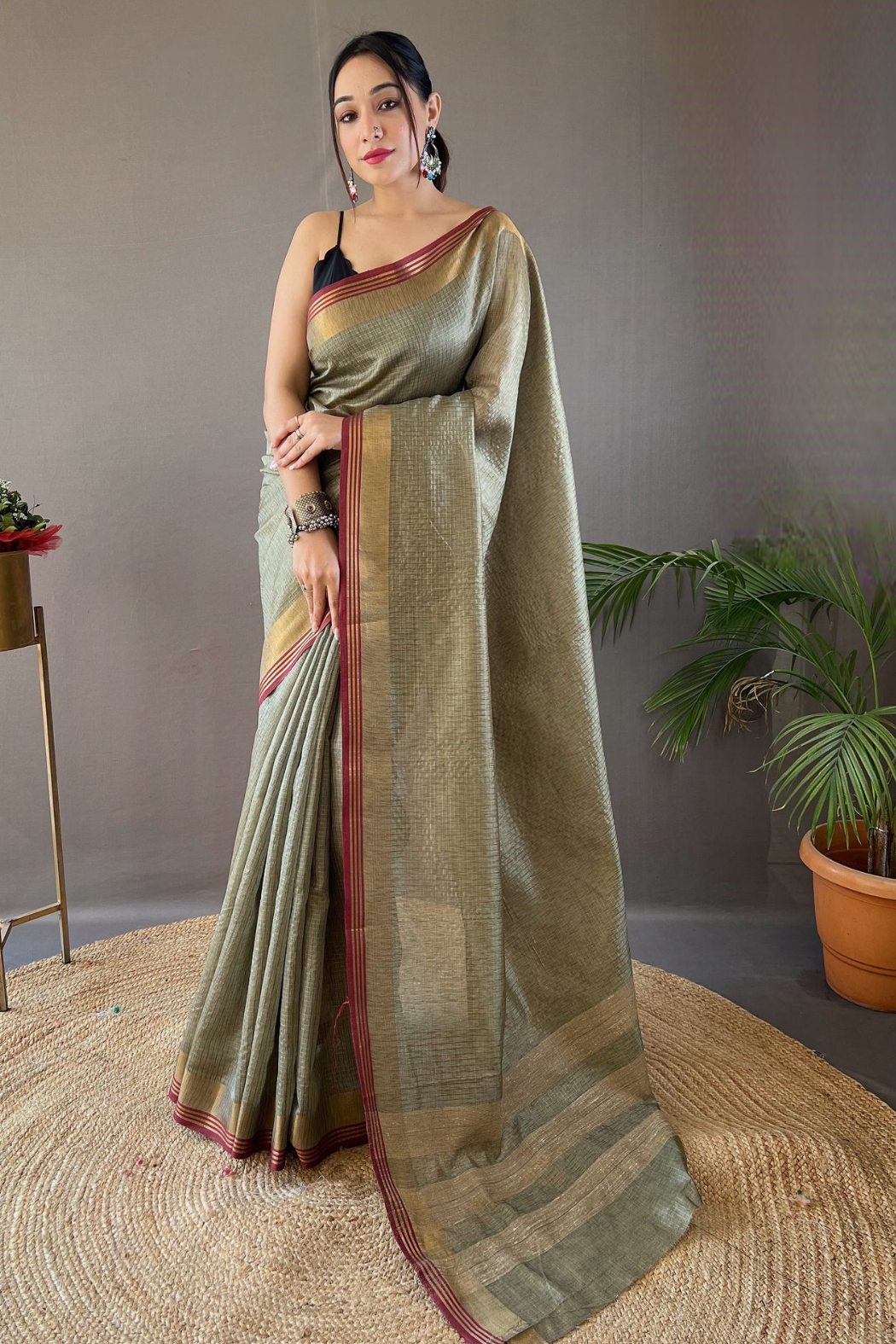 Buy MySilkLove Clay Creek Green Organza Woven Saree Online