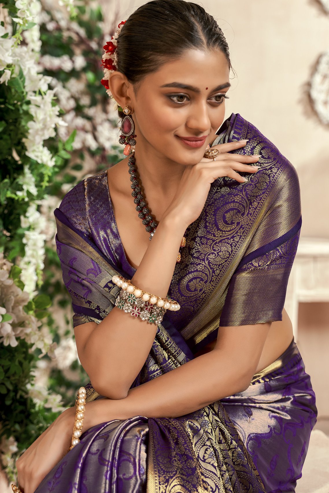 MySilkLove Eggplant Purple Woven Kanjivaram Saree