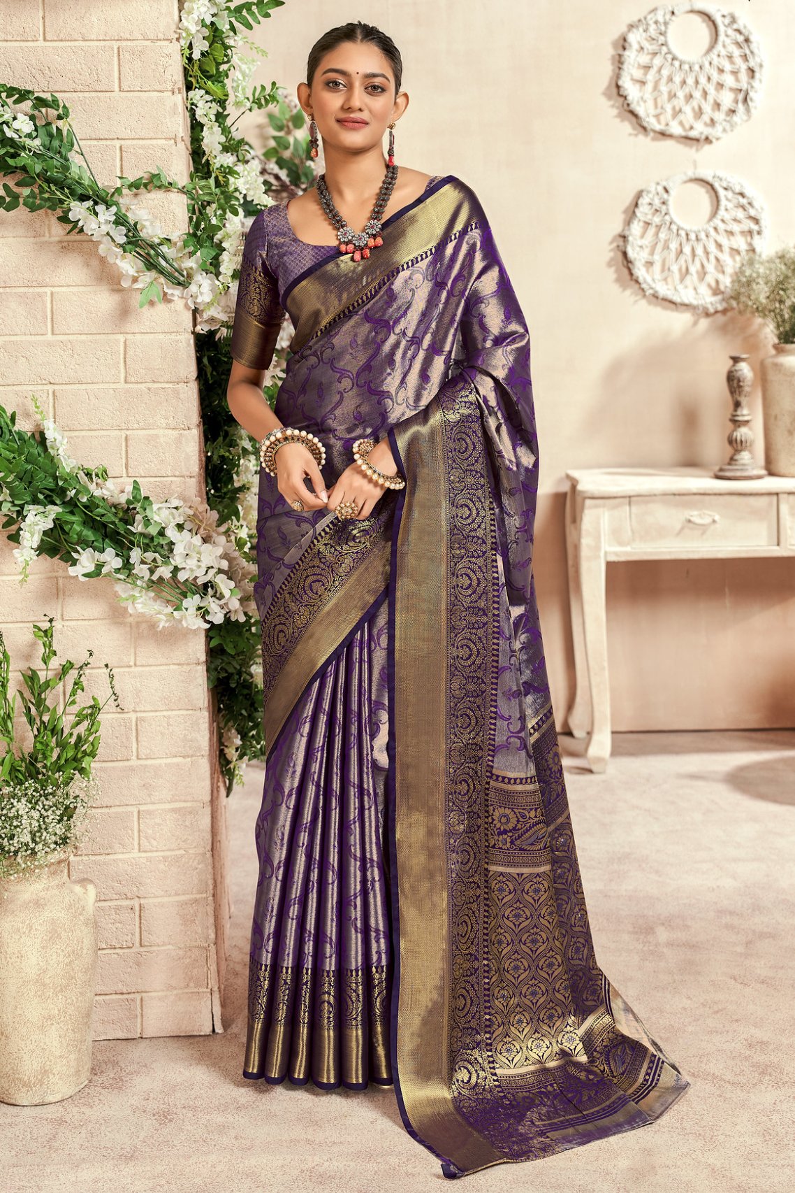 Buy MySilkLove Eggplant Purple Woven Kanjivaram Saree Online