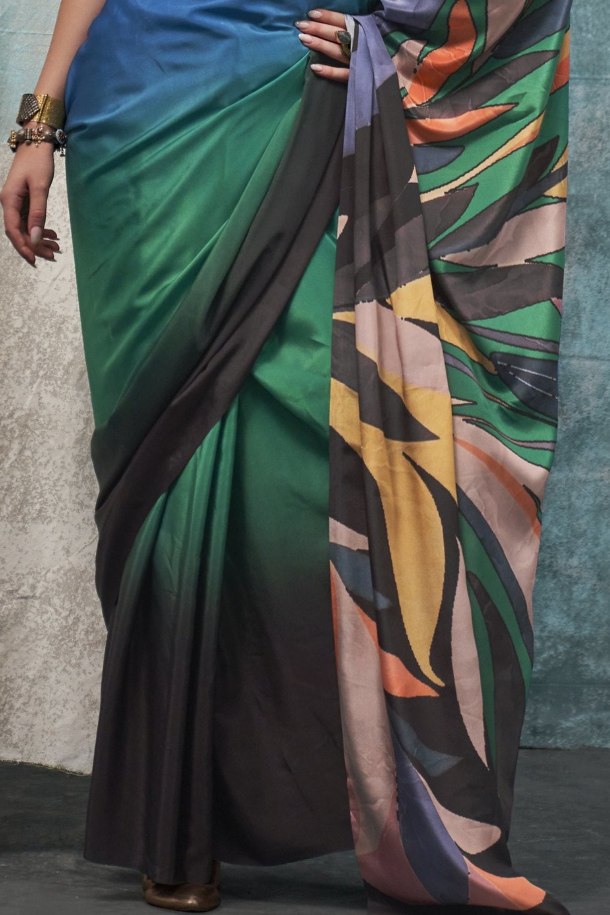 Buy MySilkLove Multicolor Blue Printed Satin Crepe Sarees Online