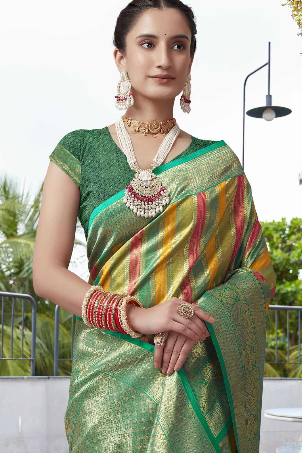 Buy MySilkLove Highland Green Multicolor Woven Kanjivaram Saree Online