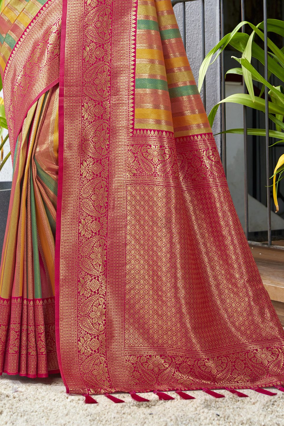 Buy MySilkLove Dark Tan Red Multicolor Woven Kanjivaram Saree Online