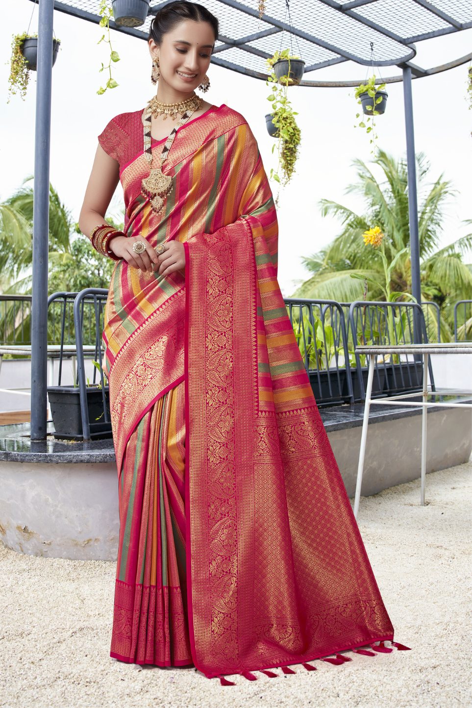 Buy MySilkLove Chilli Red Multicolor Woven Kanjivaram Saree Online