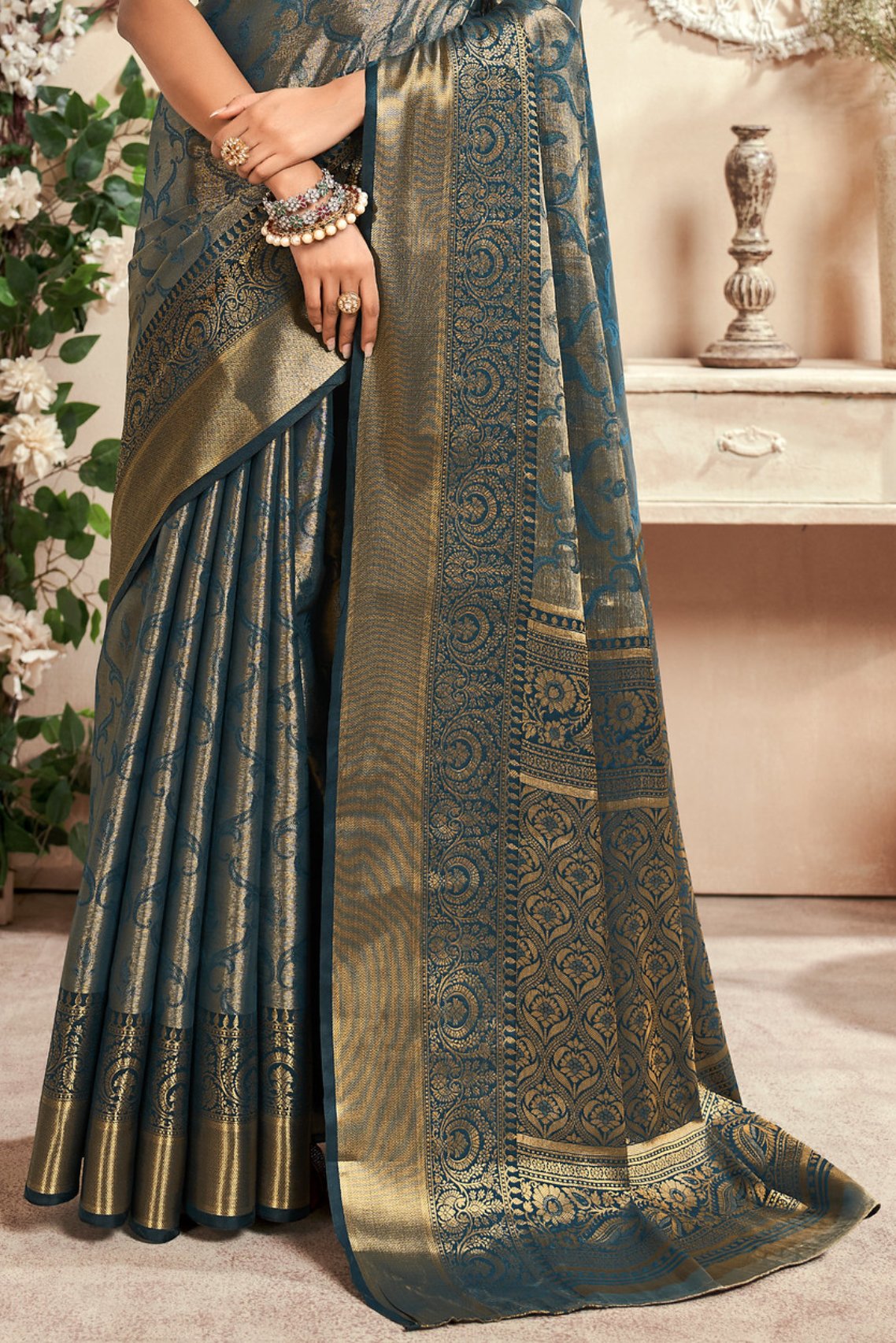 Buy MySilkLove Horizon Blue Woven Kanjivaram Saree Online