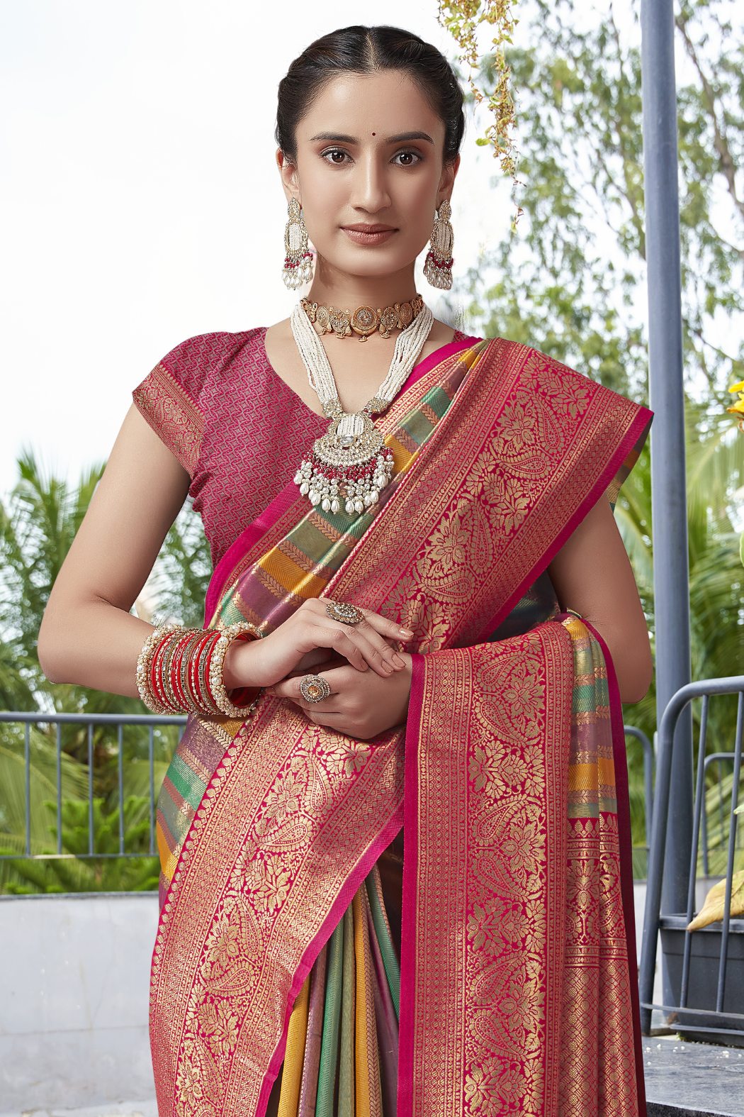 Buy MySilkLove Chestnut Red Multicolor Woven Kanjivaram Saree Online