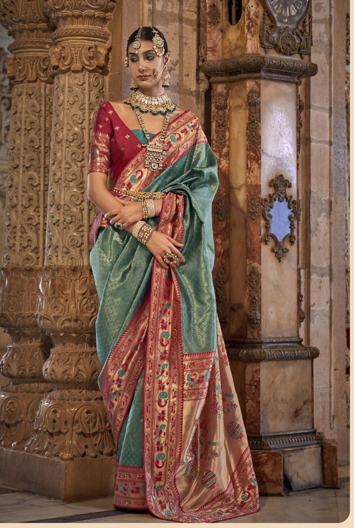 Buy MySilkLove Polished Pine Green and Maroon Woven Patola Silk Saree Online