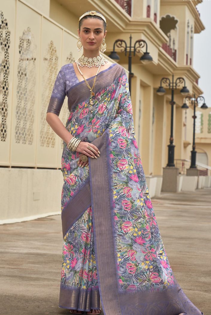Buy MySilkLove Tuskar Purple Banarasi Printed Saree Online