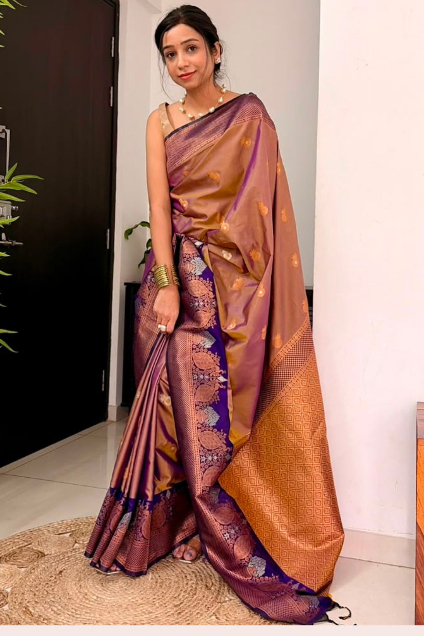 Buy MySilkLove Cosmic Purple Woven Banarasi Saree Online