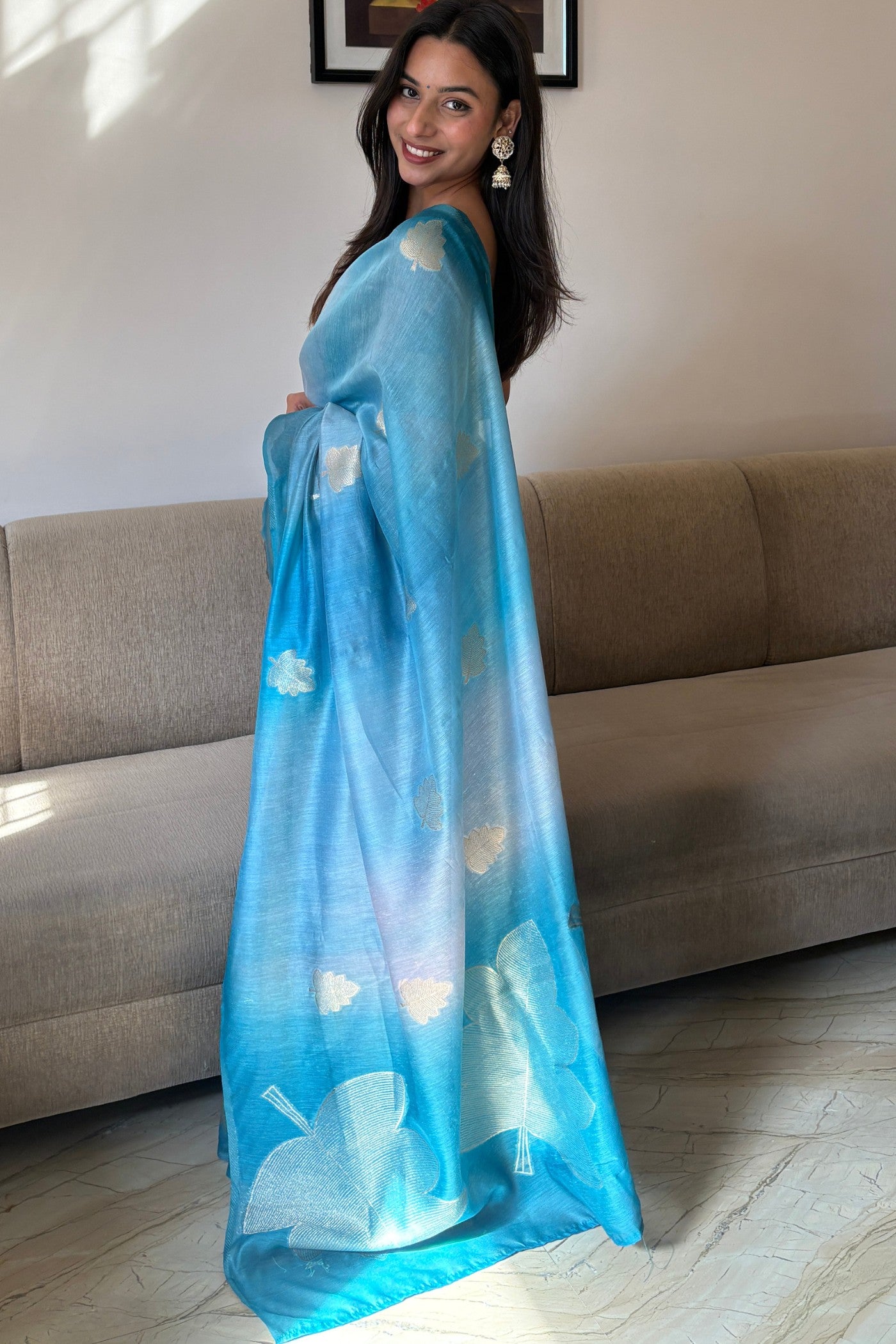 Buy MySilkLove Winter Blue Banarasi Handloom Silk Saree Online