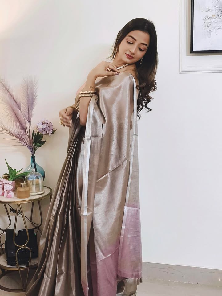 Buy MySilkLove Thistle Brown Handloom Tissue Saree Online