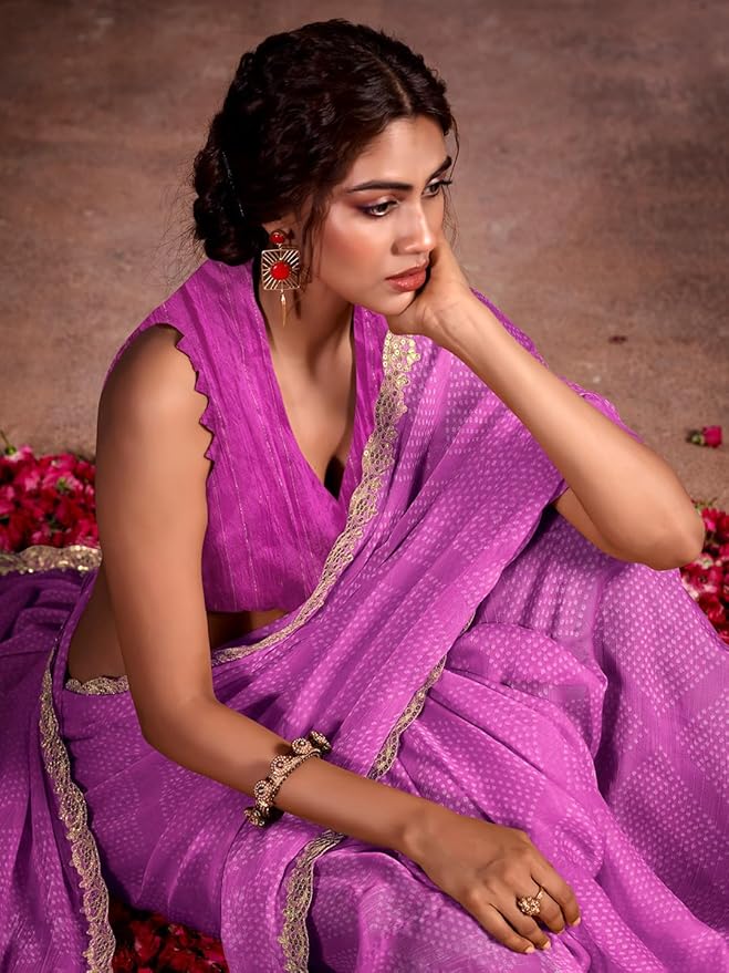 Buy MySilkLove East Side Purple Designer Georgette Bandhani Saree Online