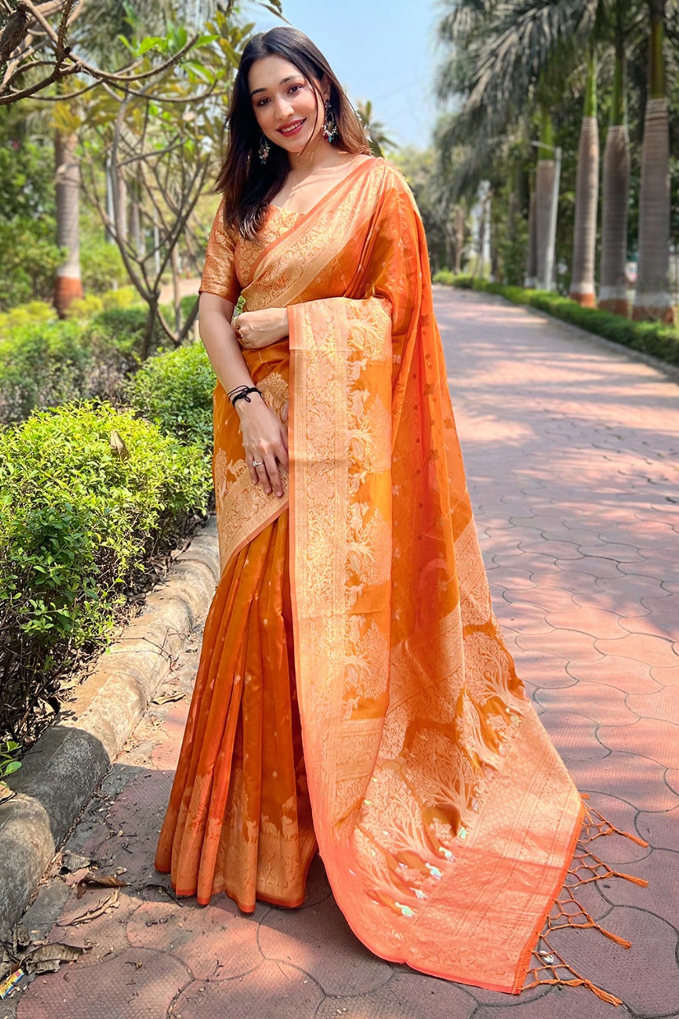 Buy MySilkLove Daisy Yellow Woven Organza Saree Online