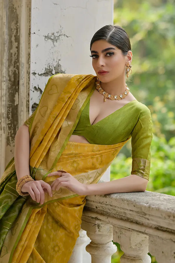 Buy MySilkLove Macaroni Yellow Woven Raw Silk Saree Online